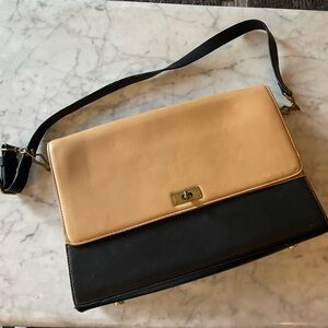 J.Crew Tan & Black Boxy Leather Shoulder Bag